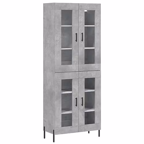 vidaXL Modern Highboard Sideboard in Concrete Grey with Glass Doors and Internal Shelves