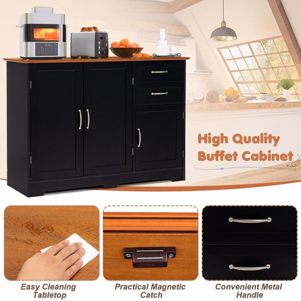 Kelvenix Modern Black Kitchen Storage Cabinet with Shelving – 4