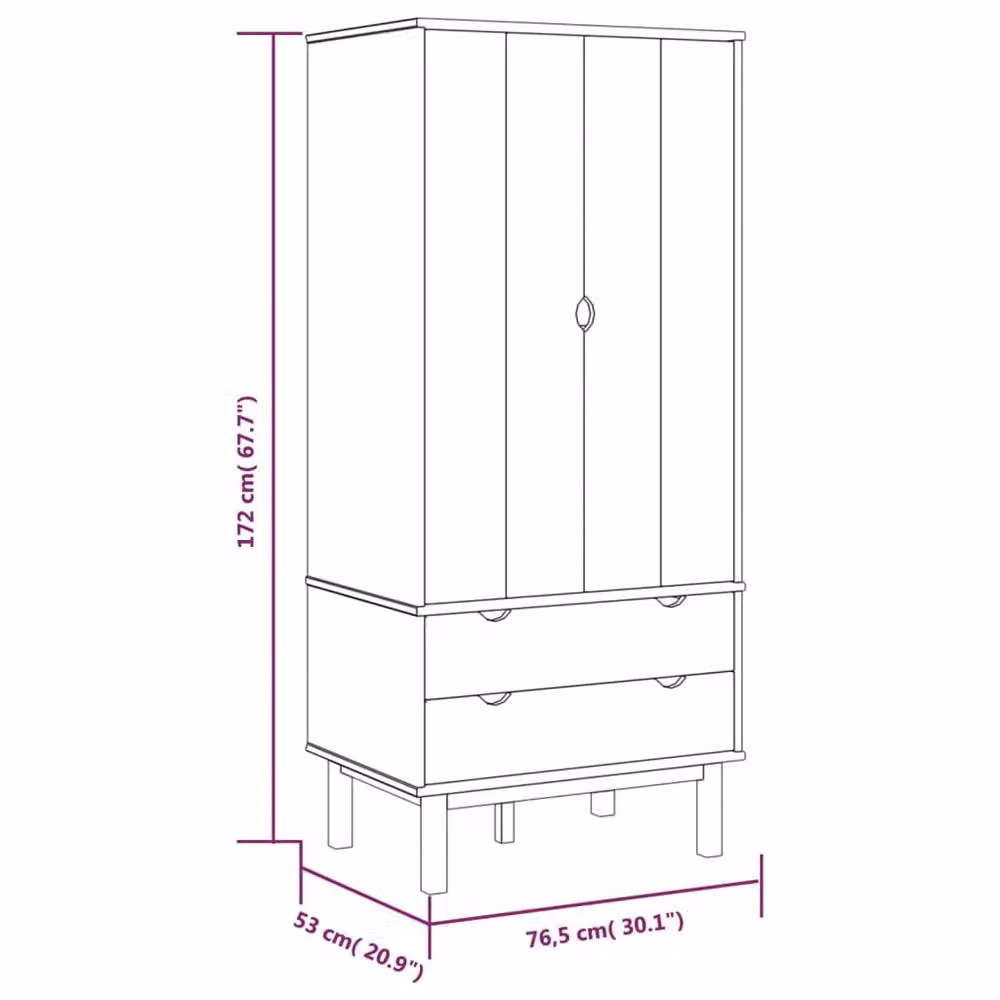Berkfield Home OTTA Wardrobe in Brown and Grey Solid Pine Wood, W/D/H: 76.5 x 53 x 172 cm – 4