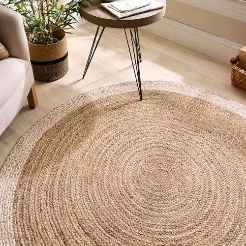 Phoenox Textiles Limited Origins Round Jute Border Rug in Natural White and Beige, Diameter: 150 cm – 2