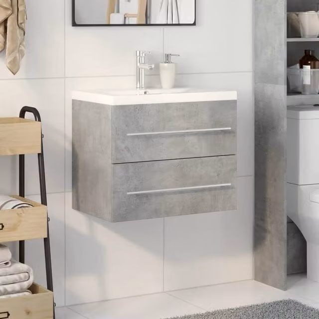Berkfield Home 2 Piece Modern Bathroom Vanity Unit Set in Grey and White, W/D/H: 60.0 x 38.5 x 48.0 cm – 1