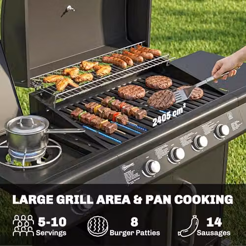 Outsunny 4+1 Burner Gas BBQ Grill with Side Burner, Warming Rack and Thermometer, Black – 3
