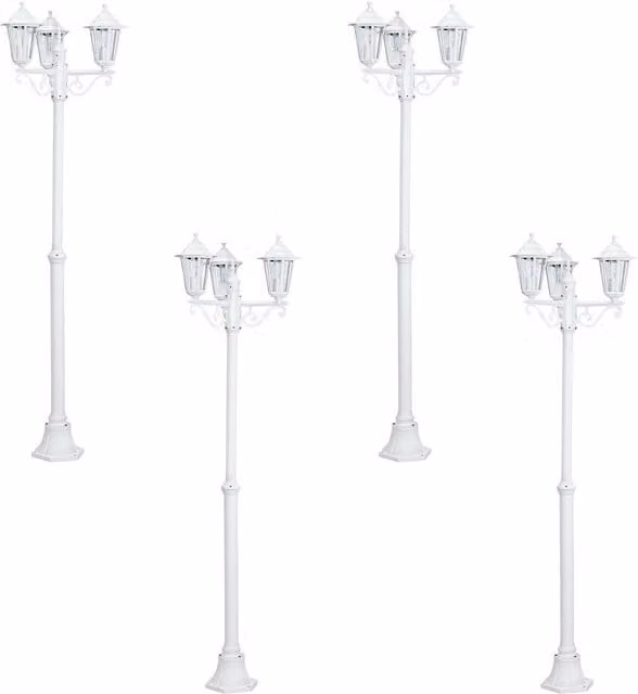 Loops 4 Pack White Aluminium IP44 Outdoor Bollard Lanterns with E27 Bulb Holder