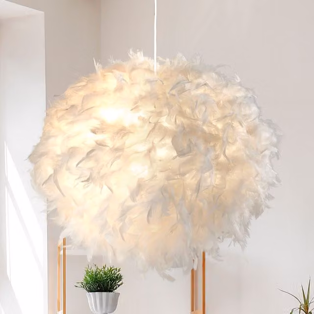 Lighting Collection White Feather Sphere Lamp Shade