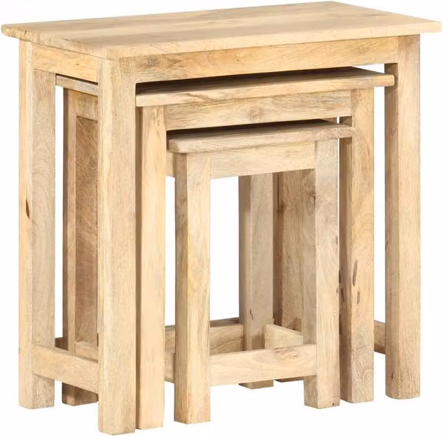 Berkfield Home Nesting Tables, 3 Piece Set in Light Brown Solid Mango Wood