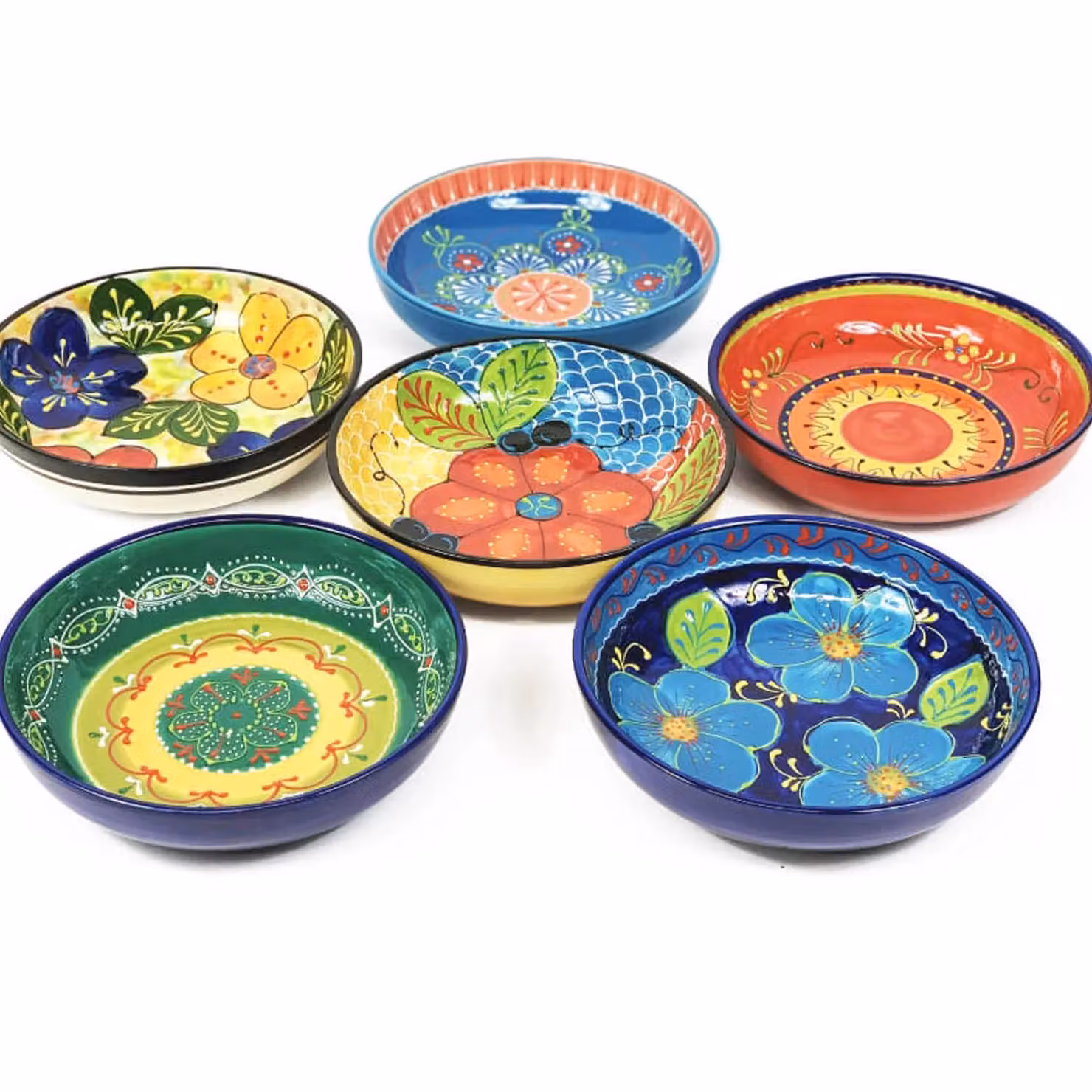 Verano Spanish Ceramics Hand Painted Floral Serving Bowl, Orange and Green, Diameter: 30 cm – 1