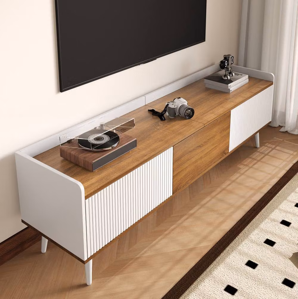 STILVORA TV Unit with Three Doors and Raised Edge in White and Multicolour Matt Finish – 5