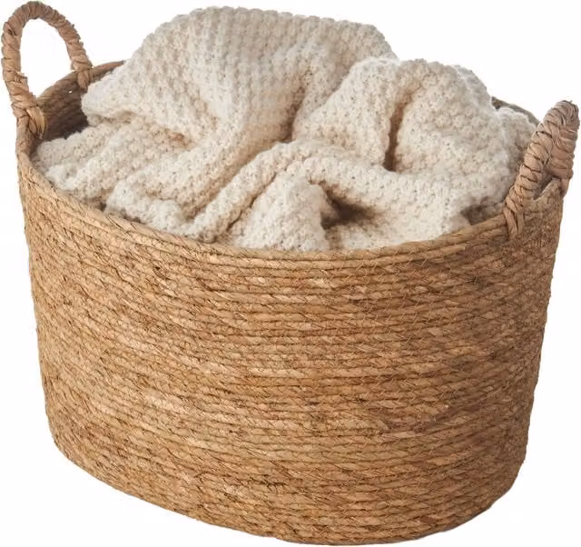 Eden & Willow Handwoven Open Weave Straw Storage Basket with Handles, Brown