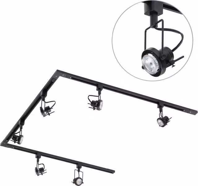 Litecraft 3m U-Shape Track Light Kit with Greenwich Adjustable LED Spotlight Heads in Black