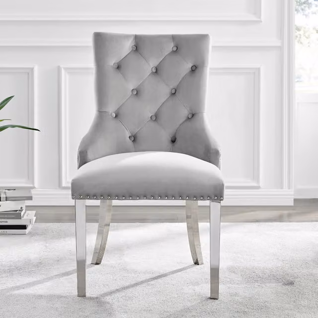 FurnitureboxUK Novara 100cm Silver Glass Dining Table with 4 Grey Belgravia Chairs