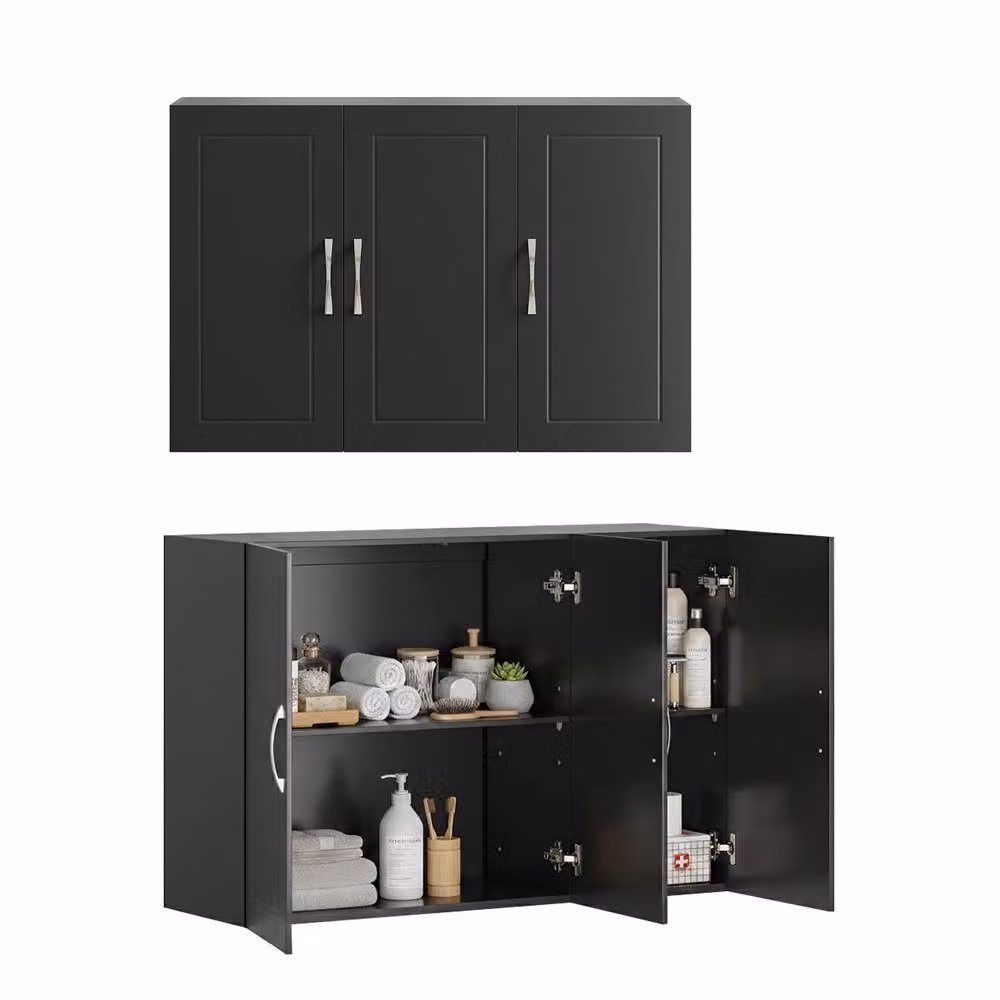 SoBuy Modern Wall-Mounted Storage Cabinet with Soft-Close Hinged Doors and Internal Shelves, Black, Width: 90 cm – 2
