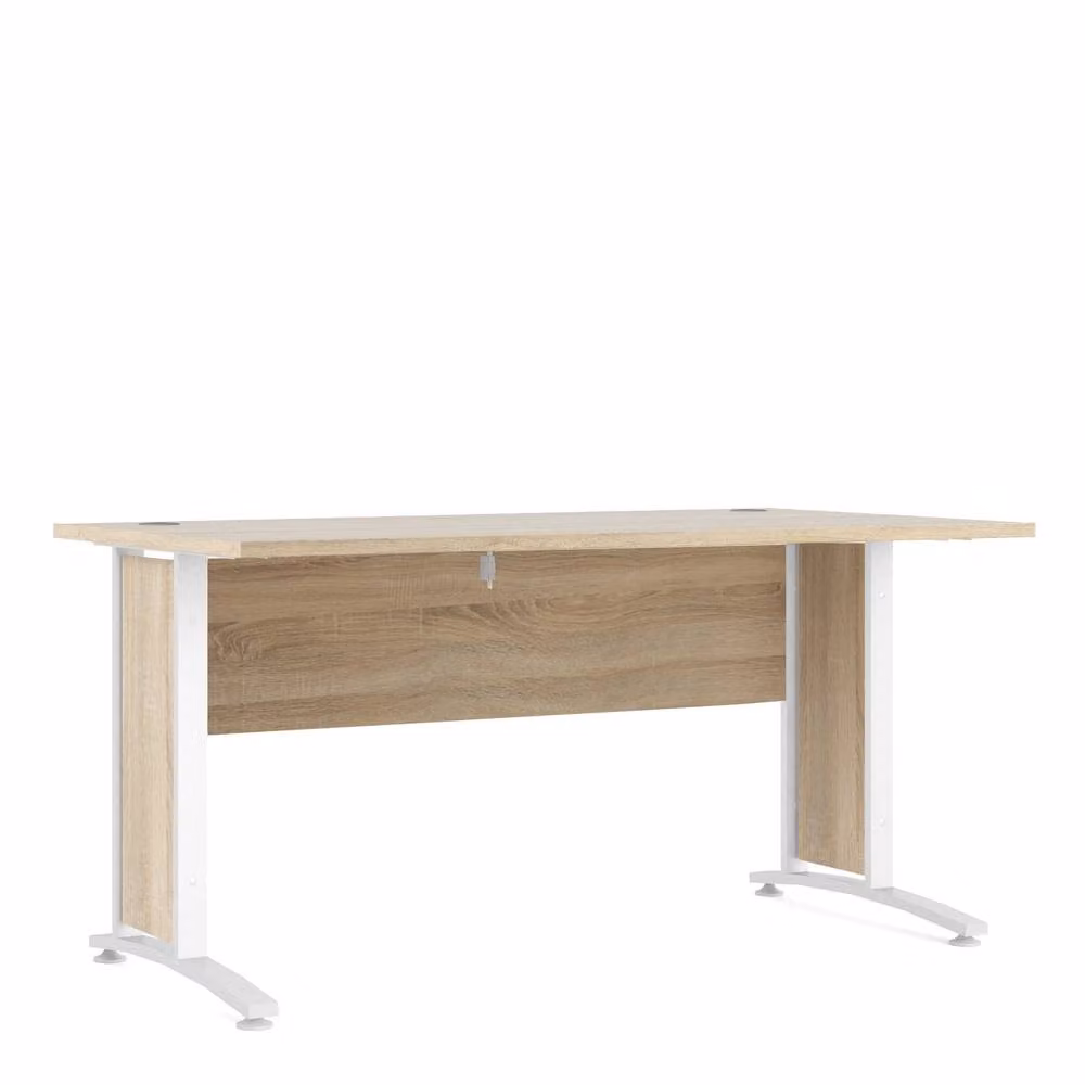 Wyld Haus Dris Writing Desk in Natural Oak Effect with White Metal Legs, 150 cm – 2