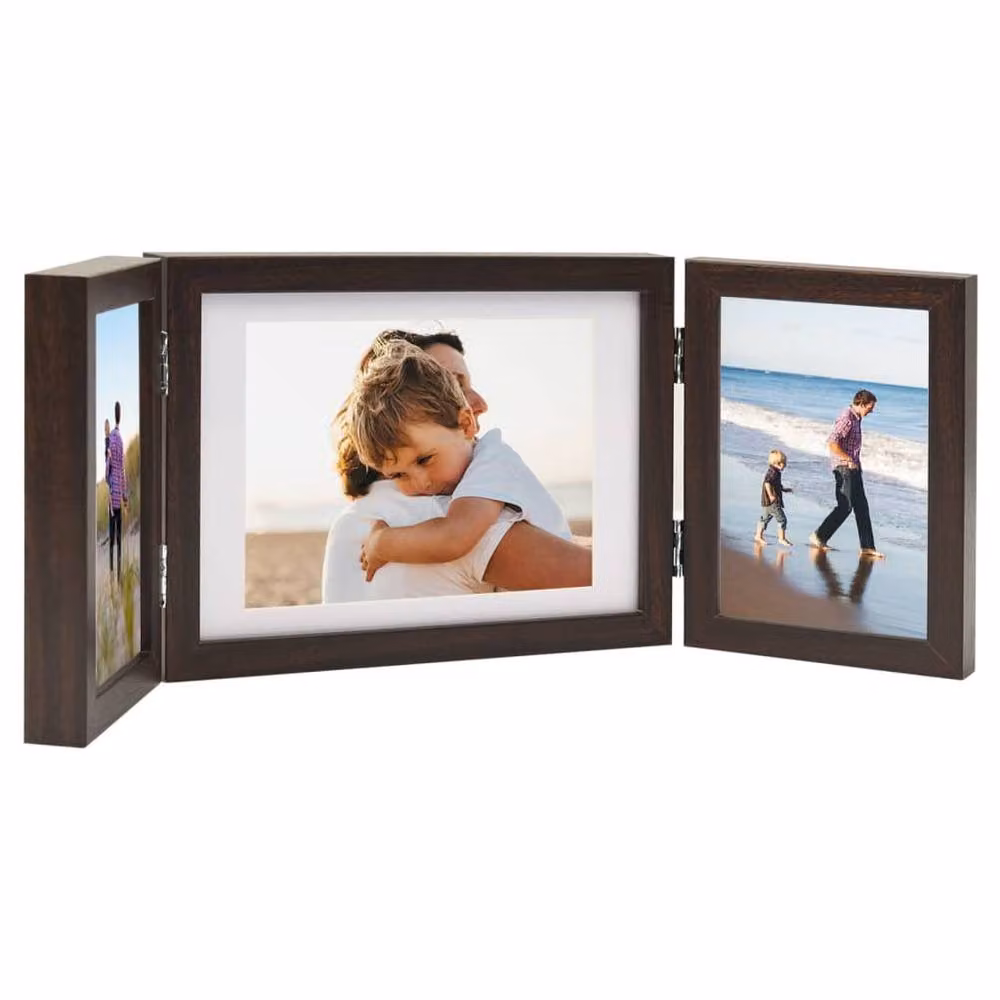 Berkfield Home Trifold Photo Frame Collage in Dark Brown, W: 22 cm, H: 15 cm – 2