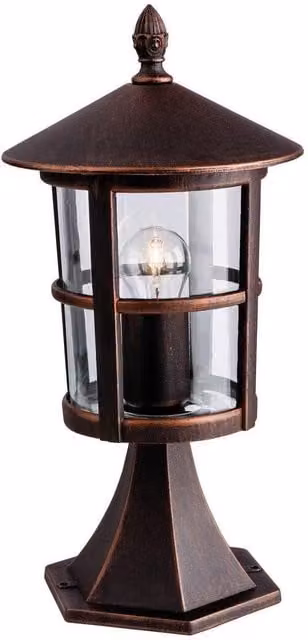 Netlighting Stratford 1 Light Outdoor Pillar Lantern in Bronze with Transparent Glass, IP44, E27