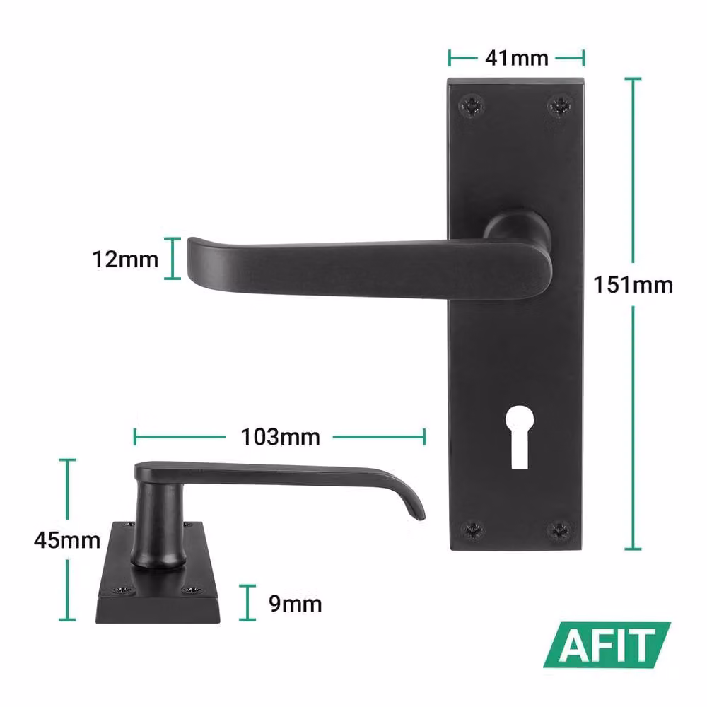 AFIT Matt Black Lock Door Handle Set with Backplate, 1 Pair, W/D/H: 15.0 x 15.0 x 1.5 cm – 2