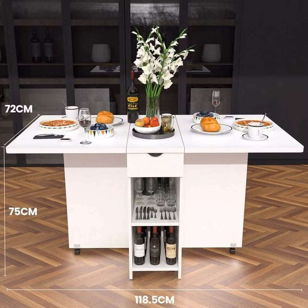 EONLION White Foldable Butterfly Leaf Dining Table with Castors, W/D/H: 100 x 100 x 75 cm – 2