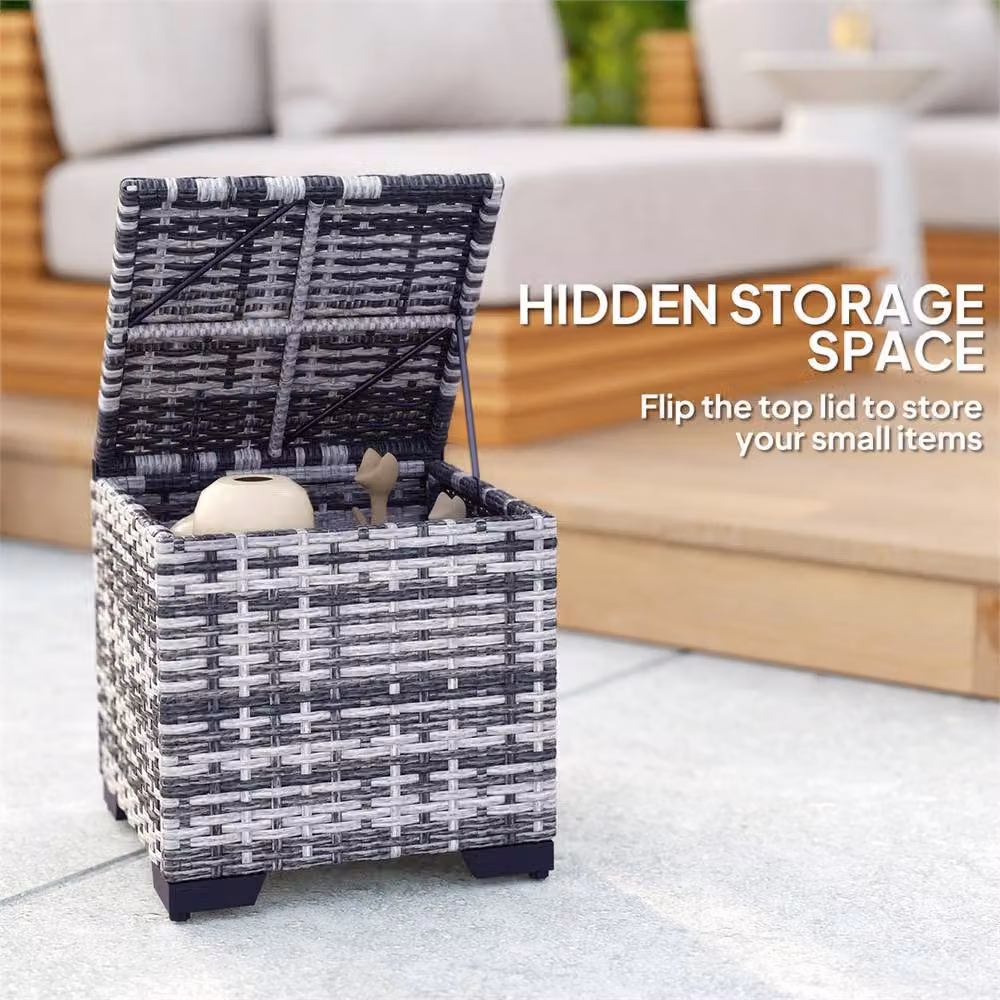 EONLION Set of 2 Grey Rattan Garden Footstools – 3