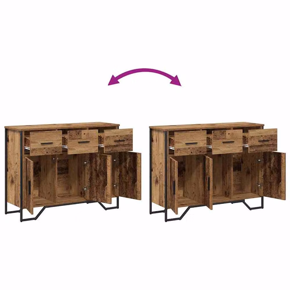 Berkfield Home Rustic Oak Sideboard in Brown, W/D/H: 97 x 32.5 x 74.5 cm – 6