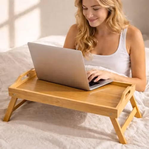 Almineez Bamboo Bed Tray Table with Folding Legs in Brown, W/D/H: 40 x 32 x 18 cm – 6