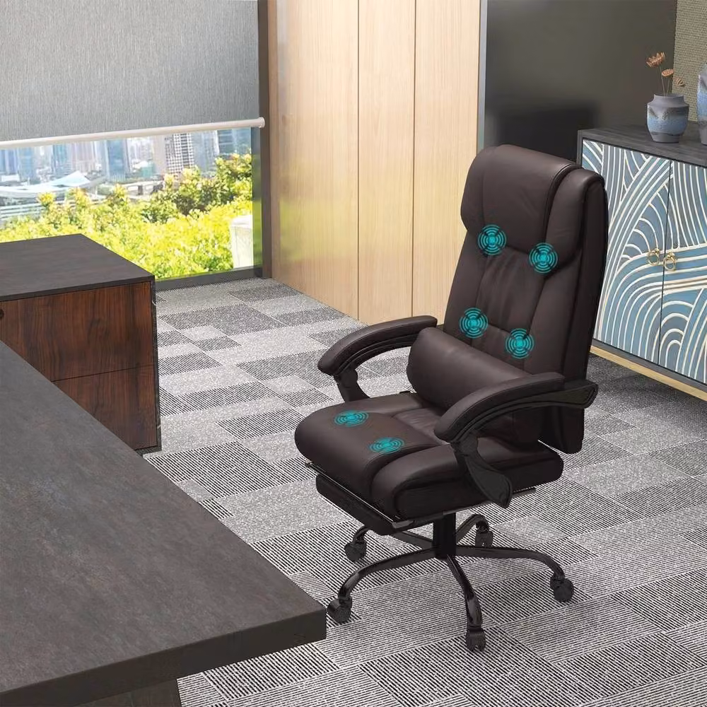 VOGREX Brown PU Leather Executive Massage Office Chair with Headrest and Height Adjustment – 4