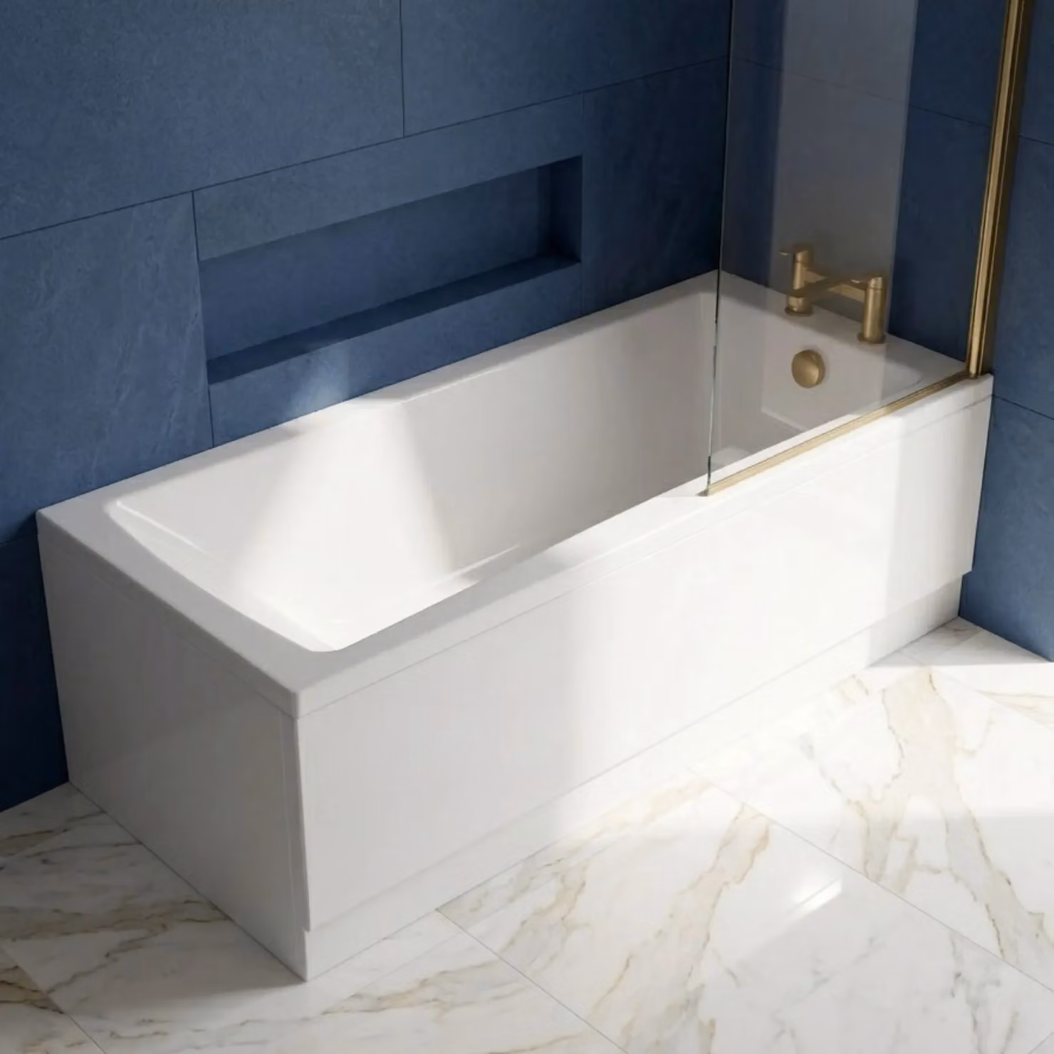 Balterley Square Single Ended Bath Screen in White with Brushed Brass Finish – 2