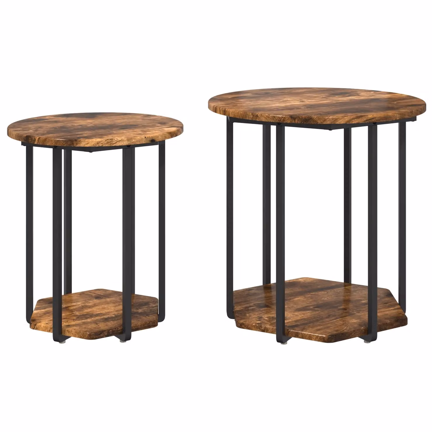 Berkfield Home Set of 2 Round Nested Side Tables in Smoked Oak and Metal, Brown – 2
