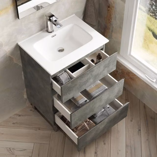 Banyetti Vatilla 800mm Floorstanding Vanity Unit with Athena Basin, Cemento Grey, W/D/H: 80 x 45 x 84 cm