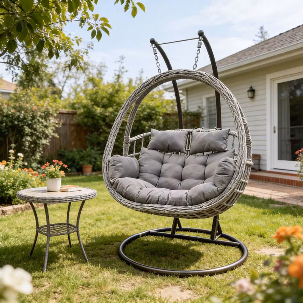 Fimous Rattan Love Egg Hanging Chair with Thick Cushion in Dark Grey for Indoor and Outdoor Use – 3