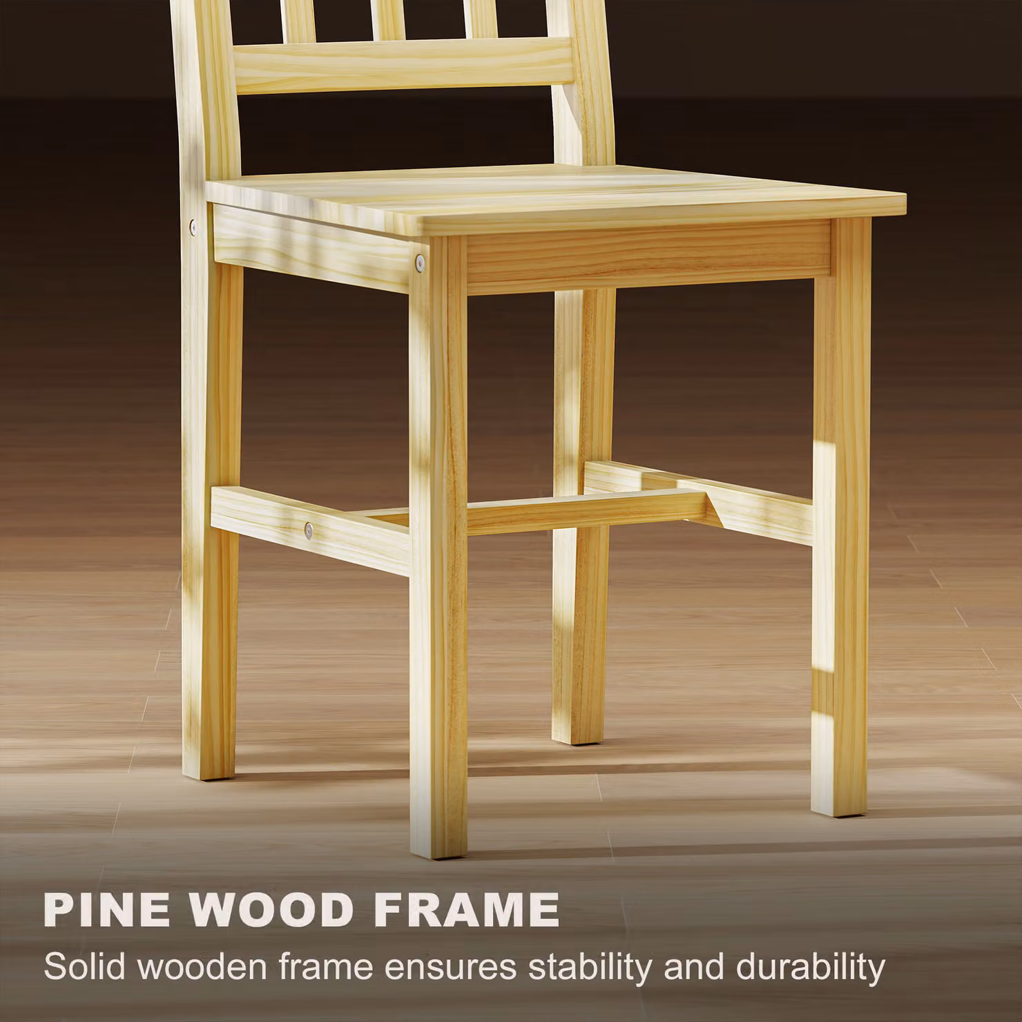 HOMCOM Set of 2 Rustic Brown Pine Wood Dining Chairs with Slat Back – 4