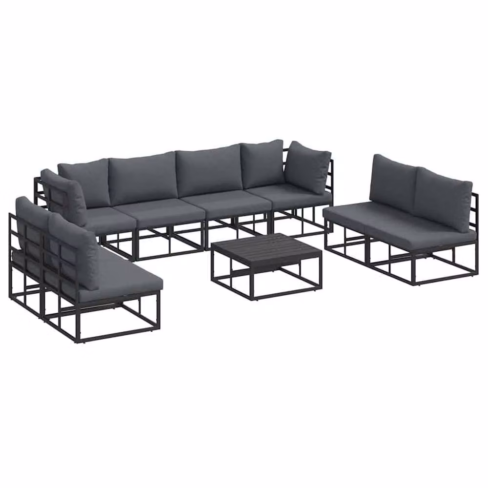 Berkfield Home 9 Piece Modern Garden Sofa Set in Black Powder Coated Aluminium with Cushions, W/D/H: 70 x 70 x 32 cm – 2