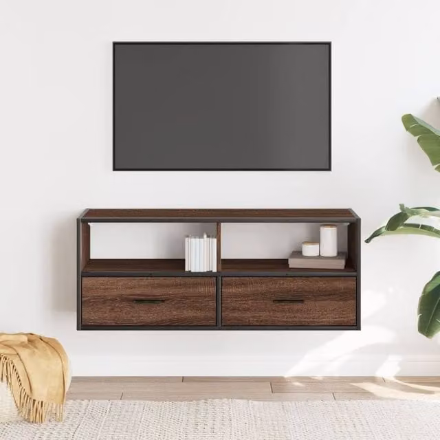 Berkfield Home Industrial TV Cabinet in Brown Oak, W/D/H: 100 x 31 x 39.5 cm – 1
