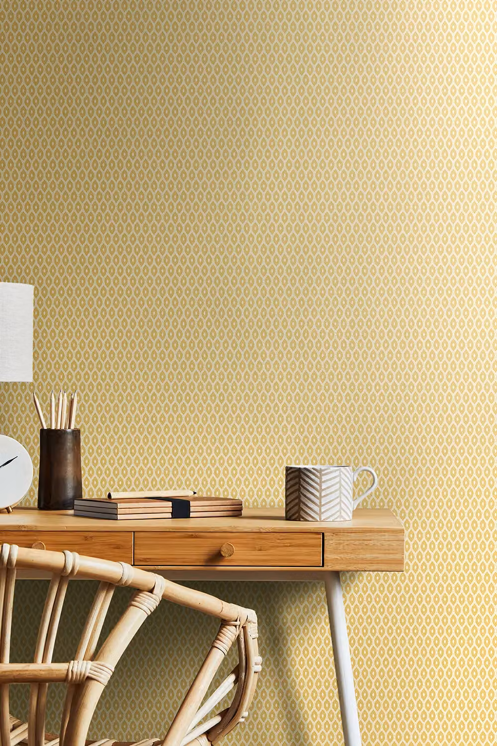 Hoopla Walls Tiny Ogee Straw Yellow Geometric Abstract Wallpaper, 10m Roll – 2