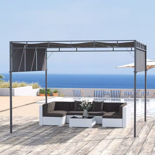 Outsunny Steel Pergola Gazebo in Dark Grey and Black, W 300 cm x D 300 cm