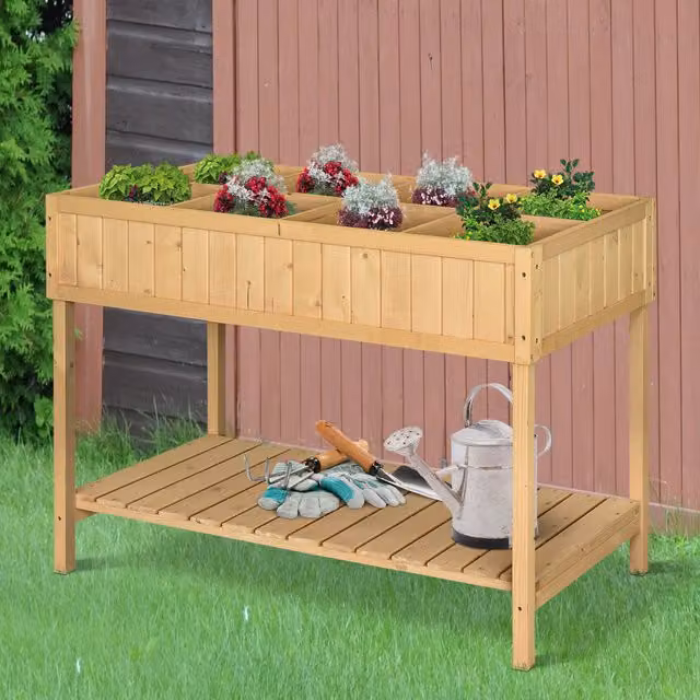 Outsunny Wooden Raised Bed Herb Garden Container in Brown, W: 46 cm, D: 82 cm, H: 76 cm – 1