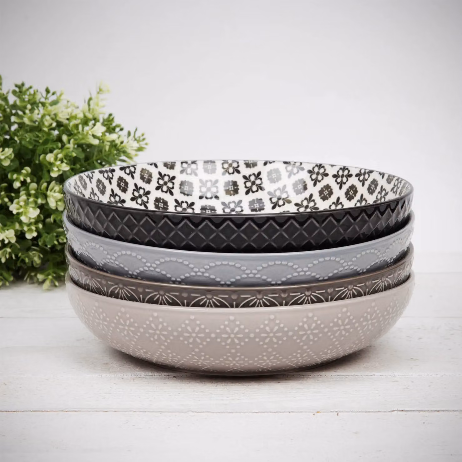 Hestia Set of 4 Multicolour Grey Ceramic Pasta Bowls – 2