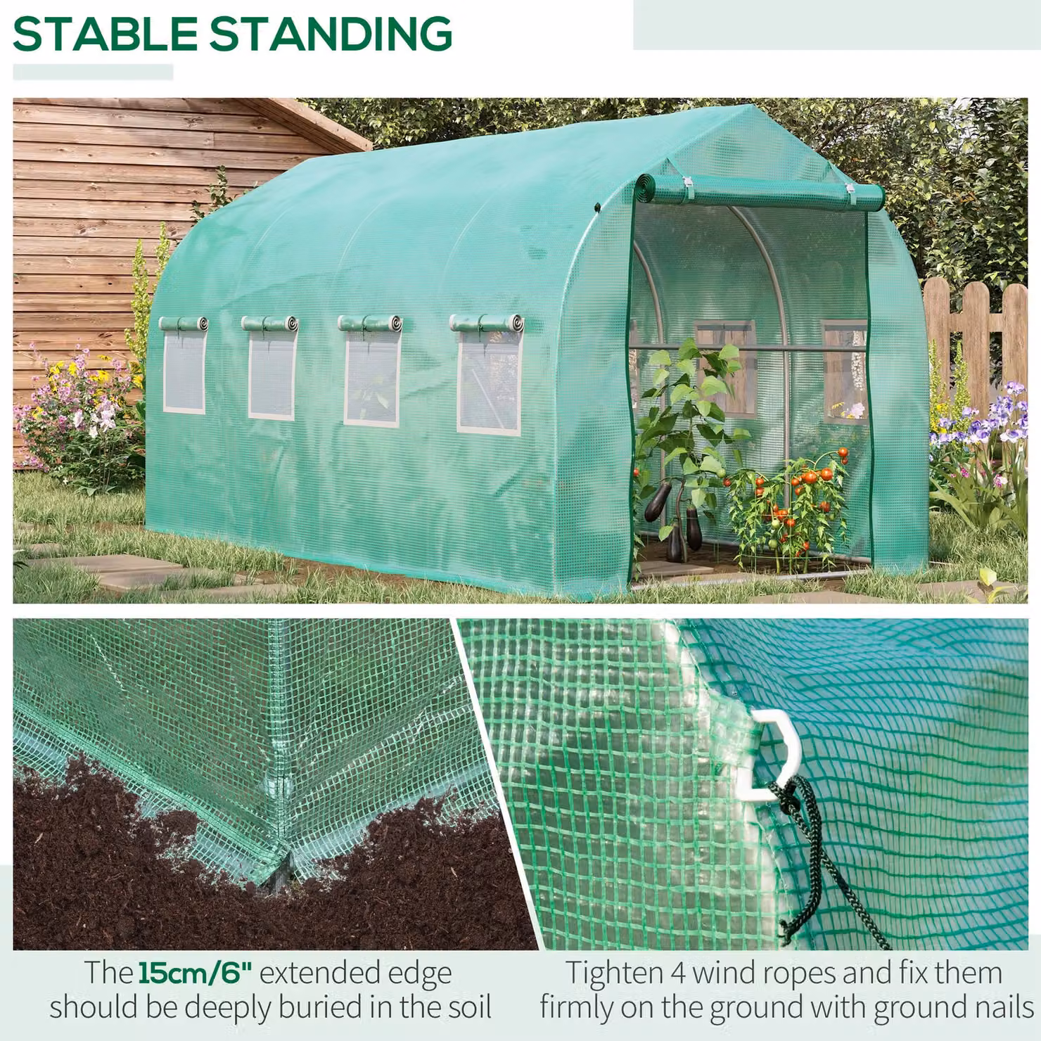 Outsunny Walk In Polytunnel Round Greenhouse in Green with Galvanised Steel Frame – 3