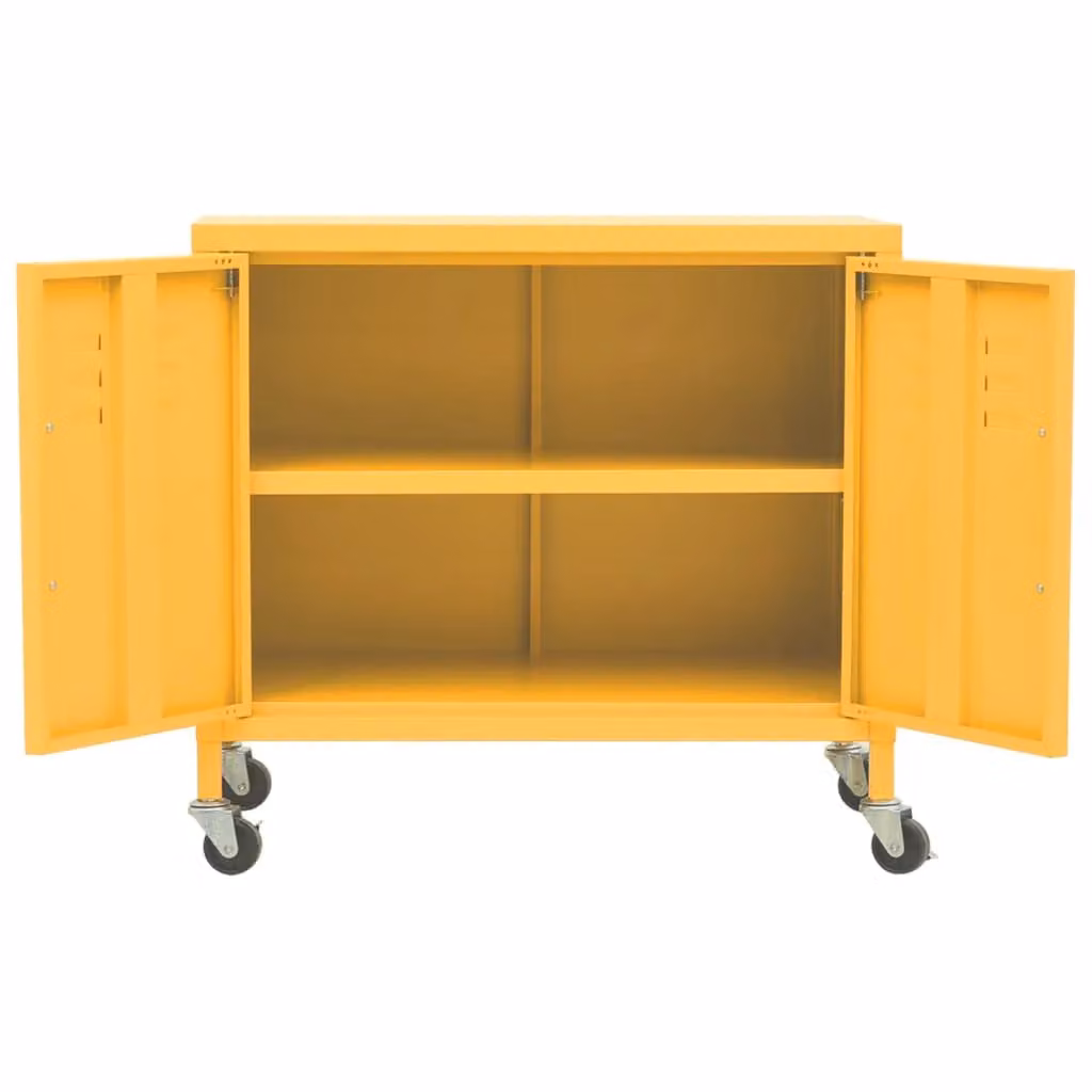 Berkfield Home Freestanding Industrial Storage Cabinet in Yellow Metal with Hinged Doors, W/D/H: 60 x 35 x 56 cm – 2