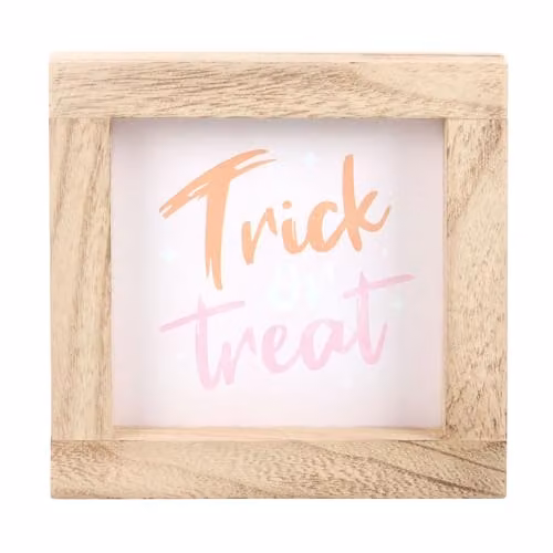 KDMD Modern Pink, White and Orange Trick or Treat Wooden Typography Sign for Halloween Parties