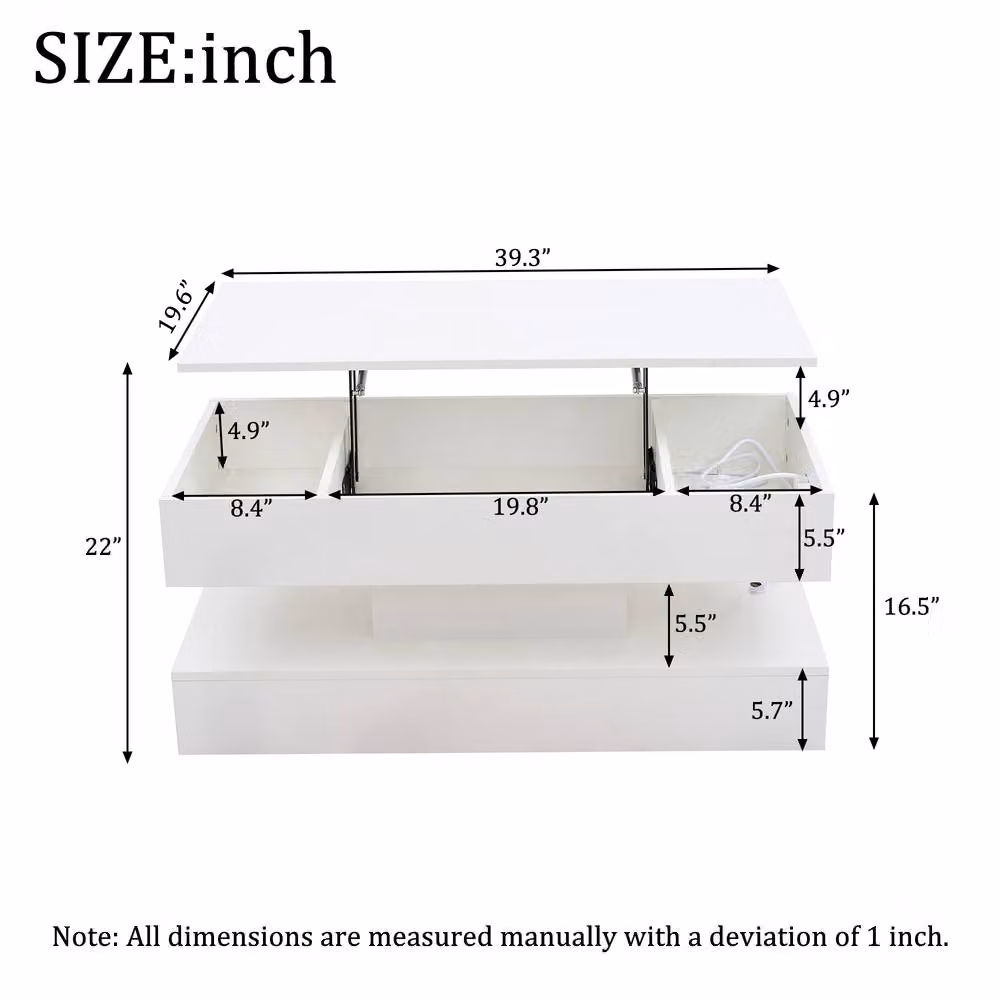 ModernLuxe Modern White Lift Top Coffee Table with LED Lighting and Hidden Storage – 3