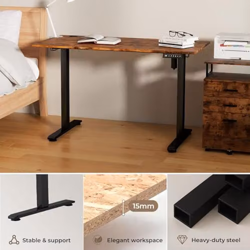 Levede Electric Height Adjustable Standing Desk with 4 Memory Smart Panel and Splice Board, Rustic Brown, W: 120 cm, D: 60 cm – 6