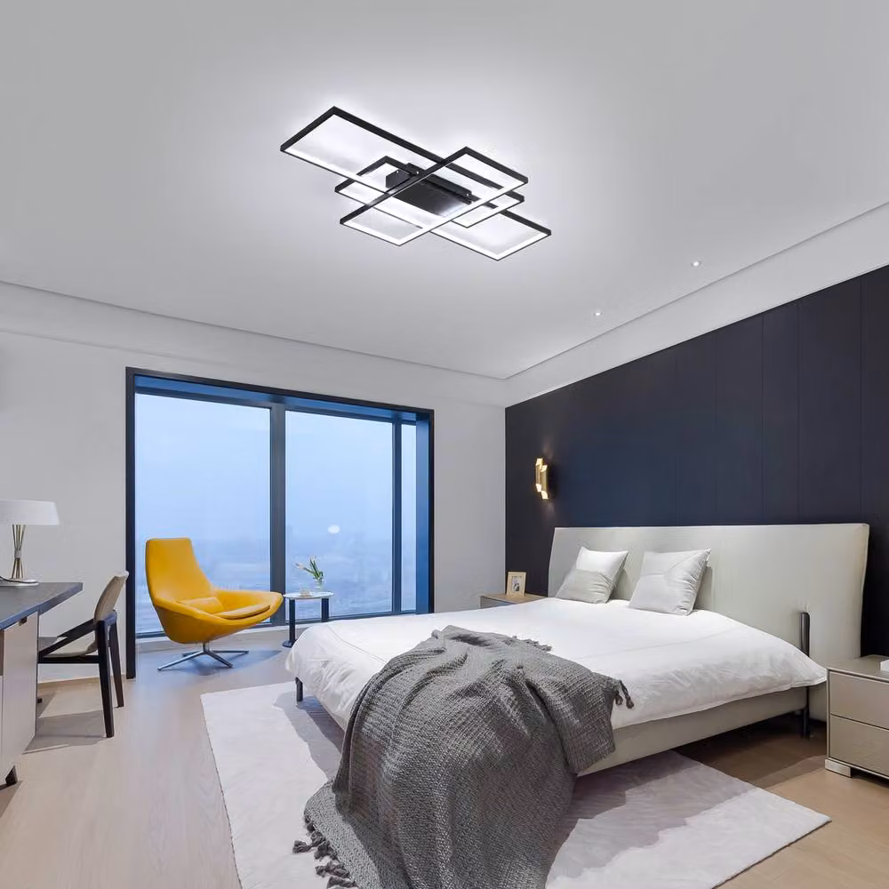 NIVOR Modern Square LED Ceiling Light, 70W Dimmable Acrylic and Metal Light with Remote Control, Black – 3