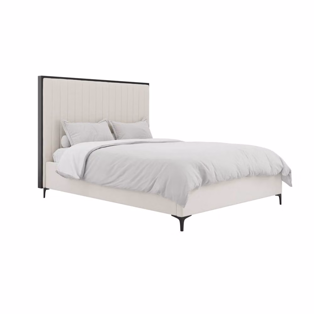 Wyld Haus Killarney 4ft6 Double Bed with Cream Velvet Tall Ribbed Headboard and Mattress, W/D/H: 140 x 200 cm – 2