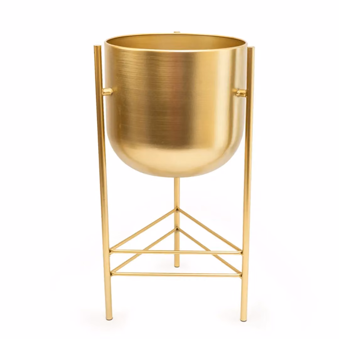 Madison & Mayfair Small Gold Metal Tabletop Planter on Elegant Stand – 2