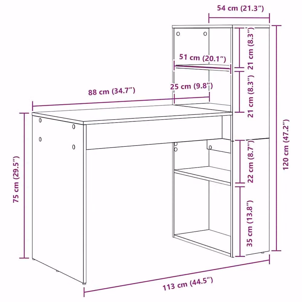 Berkfield Home Office Writing Desk in Artisan Oak, W/D/H: 113 x 54 x 120 cm – 7