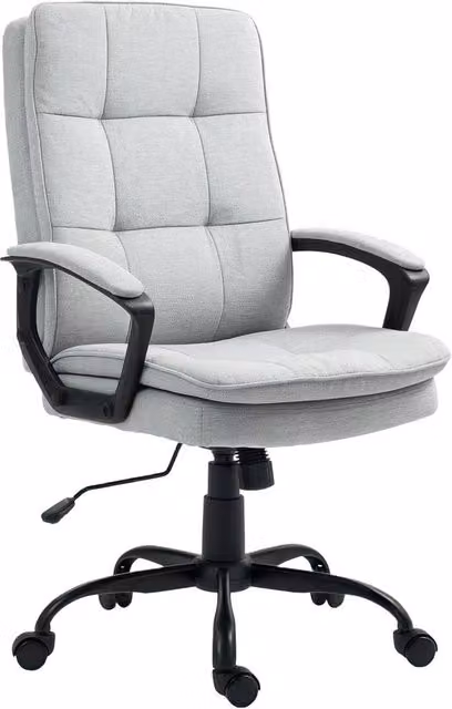 Rolipo Grey Linen-Look Upholstered Task Chair with Armrests and 360 Degree Swivel