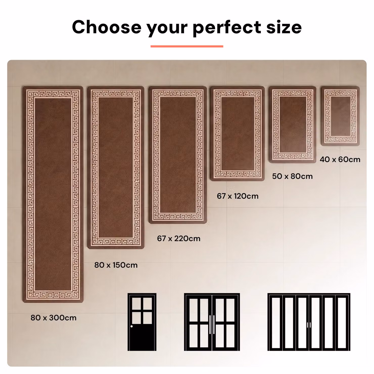 Smart Living Greekey Heavy Duty Non Slip Machine Washable Hallway and Kitchen Door Mat, Beige, W: 50 cm, D: 80 cm – 7