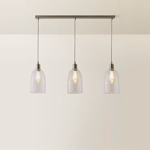 ValueLights Kira Glass Cloche Dome 3 Drop Bar Brushed Chrome Diner Ceiling Pendant Light – 1