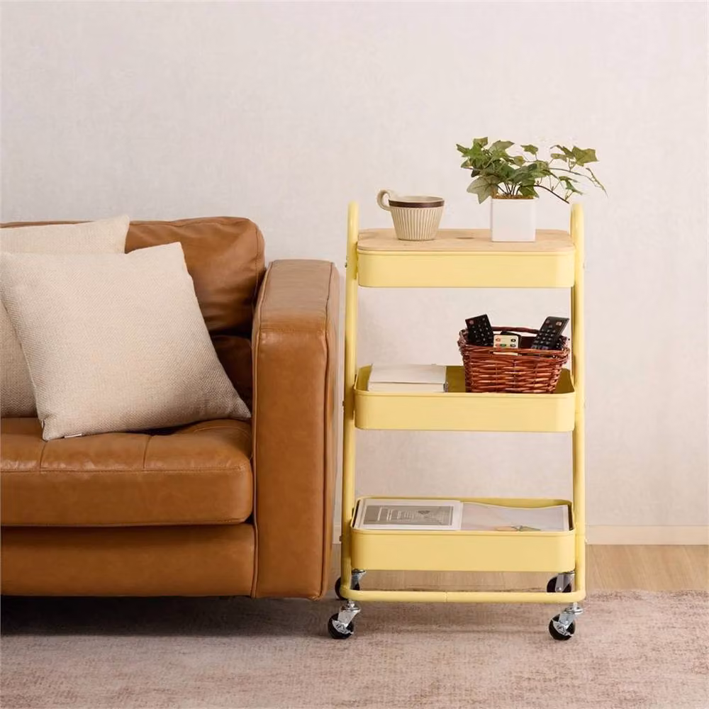 NESTLUNE Yellow 3 Tier Bamboo Bathroom Storage Trolley with 4 Wheels, W/D/H: 15 x 15 x 100 cm – 2