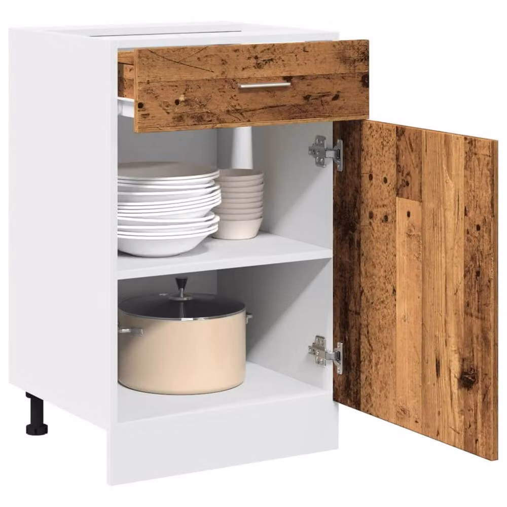 Berkfield Home Lyon Old Wood Bottom Cabinet with Drawer, Brown, W: 50 cm, D: 46 cm, H: 81.5 cm – 2