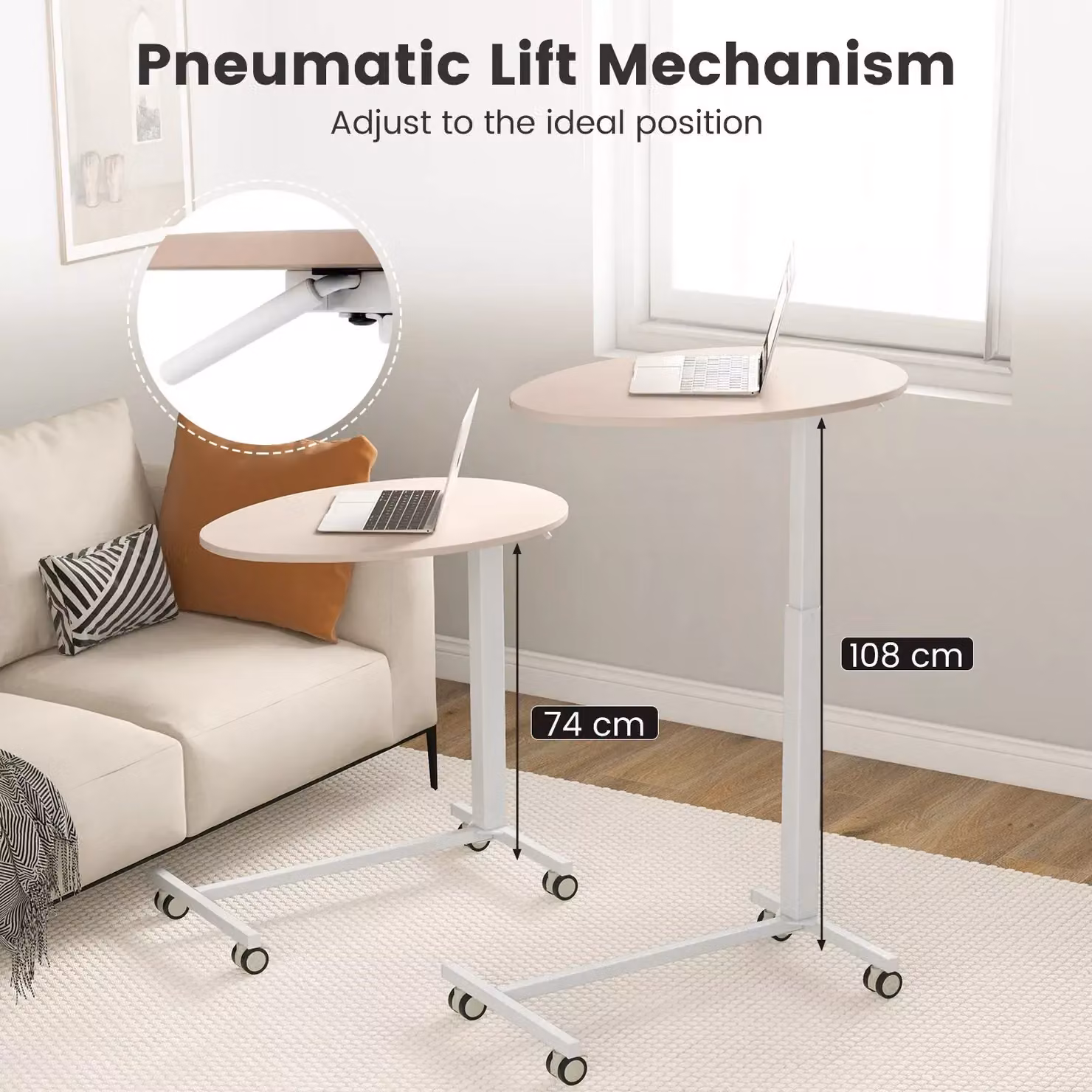 Costway Height Adjustable Rolling Laptop Table with Oval Tabletop in Pink – 2